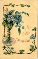 1907 Ein frohes Pfingstfest / Pentecost greeting card. Floral, Emb. litho (apró lyuk / tiny pinhole)