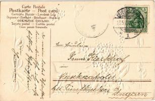 1907 Ein frohes Pfingstfest / Pentecost greeting card. Floral, Emb. litho (apró lyuk / tiny pinhole)