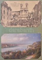 Közel 140 darabos képeslap gyűjtemény maradvány régi képeslap albumban, benne főleg motívum és üdvözlő lapok, kevés magyar és külföldi városkép, néhány modern
