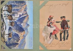 Közel 140 darabos képeslap gyűjtemény maradvány régi képeslap albumban, benne főleg motívum és üdvöz...