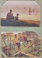 Közel 140 darabos képeslap gyűjtemény maradvány régi képeslap albumban, benne főleg motívum és üdvöz...