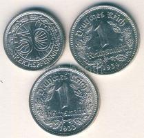 Német 3. Birodalom 1933D 1M + 1934A 1M + 1937A 50Pf T:2,2/3