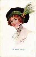 1916 A Sweet Decoy Lady art postcard. artist signed