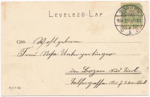 1904 Sopron, Ó-gabona tér, villamos, Schwarz Samu üzlete (EK)