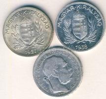 1893. 1K Ag + 1927-38. 1P Ag (2x) klf évszámmal T:2,3