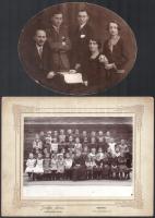 4 db régi csoportkép, közte keményhátú fotók, egy iskolai tablófotó Schäffer Ármin budapesti műterméből, 21,5x17 cm és 28x22 cm közötti méretben