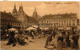 1911 Temesvár, Timisoara; Kossuth tér, piac, Takarékpénztár, Winternitz Lipót, Novák Gusztáv, Schneider János, Deutsch, Steingaszner Ferenc, Wilheim Fülöp, Lázárev üzlete / market, shops, savings bank (EK)