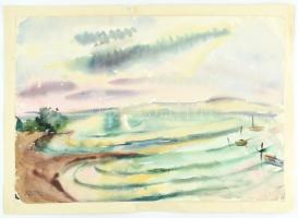 Ducsay Béla (1893-1967): Fonyód. Akvarell, papír, jelzett, hátoldalán hagyatéki bélyegzővel, papírra kasírozva, 34x49 cm