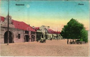 1915 Homonna, Humenné; Fő utca, Oroszlán szálloda, bor és sörcsarnok, Szentgyörgy Sándor és Hossza Gyula üzlete / main street, hotel, wine and beer hall, shops