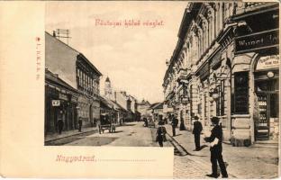 Nagyvárad, Oradea; Fő utcai külső részlet, Wurst József és Oláh Ferenc üzlete / street, shops