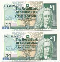 Skócia 1999. 1P (2x) sorszámkövetők SP 1259001 - SP 1259002 T:I Scotland 1999. 1 Pound (2x) consecutive serials SP 1259001 - SP 1259002 C:UNC Krause 351
