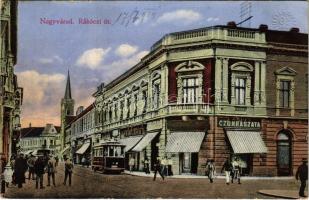 1914 Nagyvárad, Oradea; Rákóczi út, villamos, cukrászat / street, confectionery shop, tram (fl)
