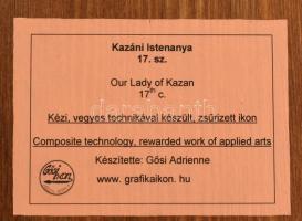 Ikon másolat, Gősi Adrienne: Kazáni Istenanya 17. sz. Vegyes technika, fa. 21x14cm