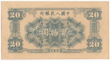 Kínai Köztársaság 1949. 20Y T:II sarokhajlás, fo.
Chinese Republic 1949. 20 Yuan C:XF folded corner...