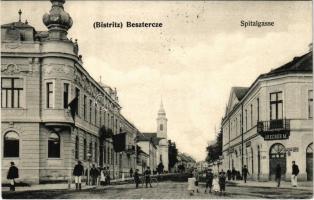 1906 Beszterce, Bistritz, Bistrita; Kórház utca, Brecher M. üzlete / Spitalgasse / street, shop