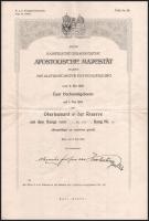 1916 K.u.k. Kriegsministerium által főhadnagy számára kiállított okmány, dombornyomott pecséttel, nyomtatott aláírással