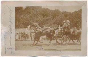 1909 Pozsony, Pressburg, Bratislava; Ferenc József lovashintón látogatásakor a Stefánia úton / Franz Joseph in horse chariot during his visit. photo (EK)