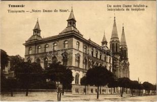 Temesvár, Timisoara; De Notre Dame felsőbb leányiskola és templom. Vasúti levelezőlapárusítás 5924 / girl school and church
