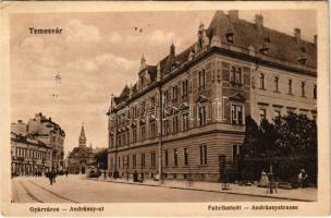 1918 Temesvár, Timisoara; Gyárváros, Andrássy út / Fabric, street, bank (EK)
