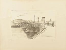 Vass Elemér (1887-1957): Híd Charenton felé, Párizs. Litográfia, papír, jelzett, számozott (22/VII.). Az 1927-ben megjelent Paris c. mappából. Paszpartuban. Paszpartu sérült és kissé foltos. 20,5×32 cm