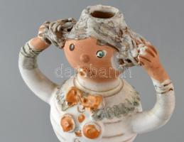 Kiss Roóz Ilona (1920-2010): Csárdás lány, mázas kerámia, kézzel festett, jelzett, hibátlan, m: 36cm