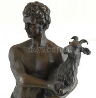 Olasz szobrász, 20. sz. eleje : Ifjú kecskével. Bronz, márvány talapzaton, jelzés nélkül, m: 55 cm