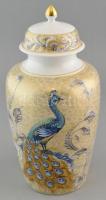 Kaiser porcelán pávás váza, részben kézzel festett, jelzett, kis kopásnyomokkal, m: 26,5 cm