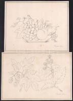 cca 1870 Döttl Teréz 18 db rajz. Házak, tájak, formák. Ceruza, papír, mind jelzett. 26x18 cm