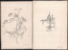 cca 1870 Döttl Teréz 18 db rajz. Házak, tájak, formák. Ceruza, papír, mind jelzett. 26x18 cm