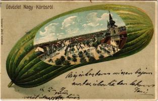 1903 Nagykőrös. Szecessziós uborkás montázs, litho, Geszner Jenő kiadása