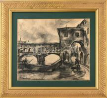 Deli Antal (1886-1960): Firenze, 1926. Szén, papír. Jelzett. Proveniencia: Nagyházi, 131. aukció, 518. tétel (2006). Dekoratív, üvegezett fa keretben. 30×35 cm