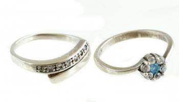 Ezüst(Ag) gyűrű, 2 db, jelzéssel és jelzés nélkül, méret: 55, bruttó: 4,4 g