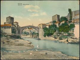 cca 1900 Mostar a régi híd. Nagy méretű kép 24x18 cm Gyűrődésekkel