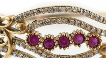 Aranyozott ezüst(Ag) karperec gránát kövekkel, jelzett, 6×5,5 cm, bruttó: 15,89 g