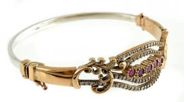 Aranyozott ezüst(Ag) karperec gránát kövekkel, jelzett, 6×5,5 cm, bruttó: 15,89 g