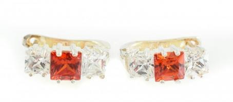 Ezüst(Ag) ékszerszett narancs- és fehér színű kövekkel, jelzett, gyűrű mérete: 53, bruttó: 15,25 g