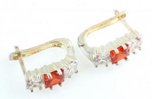 Ezüst(Ag) ékszerszett narancs- és fehér színű kövekkel, jelzett, gyűrű mérete: 53, bruttó: 15,25 g