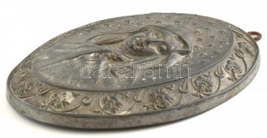 Mária falikép, ón, kopott, jelzés nélkül. 24x17cm