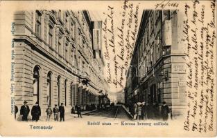 1905 Temesvár, Timisoara; Rudolf utca, Korona herceg szálloda, Anker. Veres utóda Rosenberg Lajos kiadása / street, hotel, shop (EK)