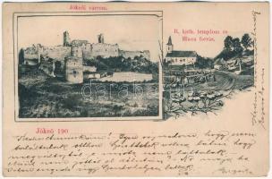 1905 Jókő, Jókeő, Dobrá Voda; várrom, Római katolikus templom, Blava forrás / castle ruins, church, spring. Art Nouveau, floral