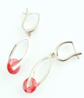 Ezüst(Ag) fülbevalópár, rózsaszínes-pirosas kővel, jelzett, h: 3,7 cm, bruttó: 4,2 g