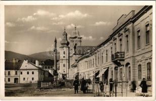1939 Rozsnyó, Roznava; Rákóczi tér, drogéria (gyógyszertár), üzletek / square, pharmacy, shops (Rb)