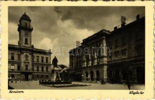 1940 Komárom, Komárno; Klapka tér és szobor, Városháza, üzletek / square, statue, town hall, shops (EK)