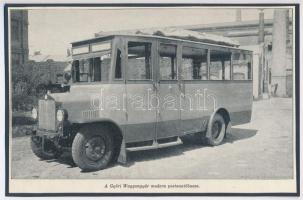 cca 1930 A Győri Waggongyár modern póstautóbusza, és a Magyar Általános Gépgyár Rt. hathengeres gépkocsija, nyomat kartonon, 13x20 cm