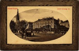 1919 Temesvár, Timisoara; Jenő herceg tér, villamos, Rukavina emlékmű / square, tram, monument