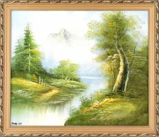 Nagy Gy jelzéssel: Vízparti táj. Olaj, vászon. Dekoratív fa keretben, 50×60 cm
