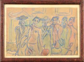 Frank Magda (1914-1997): Sorakozó. Akvarell, kréta, papír. Jelzett. Üvegezett fa keretben. 20x31 cm