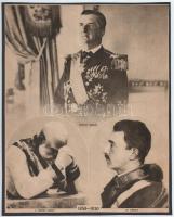 cca 1930 A magyar királyság uralkodói és kormányzója 1850-1930 között, rajta I. Ferenc József és IV. Károly uralkodók, és Horthy Miklós kormányzó fotóival, nyomat kartonon, 25,5x20,5 cm