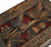 Régi faragott fa doboz, kulcs nélkül, kopásnyomokkal, 14×21×7 cm