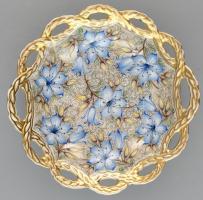 Ludwigsburgi virágmintás asztali kínálótál, jelzett, részben kézzel festett, kis kopásnyomokkal, d: ...